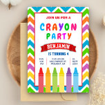 Convites Festa de aniversário Colorida Kids Crayons<br><div class="desc">Incomode seus hóspedes com este convite de aniversário colorido com giz de cera fofinho e tipografia vibrante contra uma borda padrão de diafrão. Basta adicionar os detalhes do seu evento neste modelo fácil de usar para torná-lo um convite de tipo único.</div>