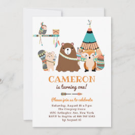 Convites Festa de aniversário Colorida Tribal Woodland Amig