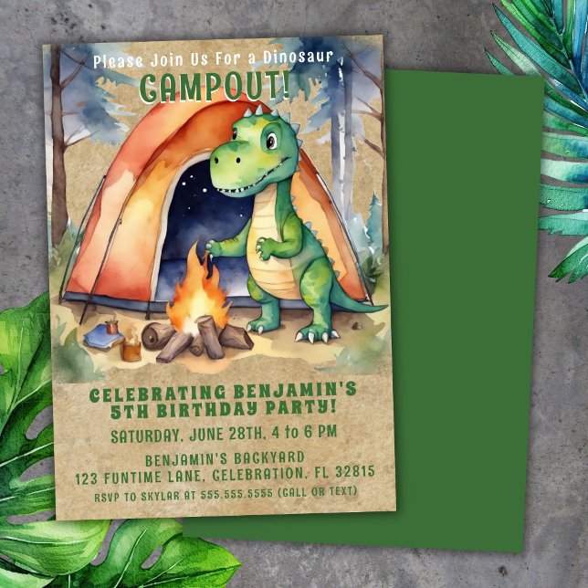 Convites Festa de Aniversário com Acampamento de Dinossauro (Criador carregado)
