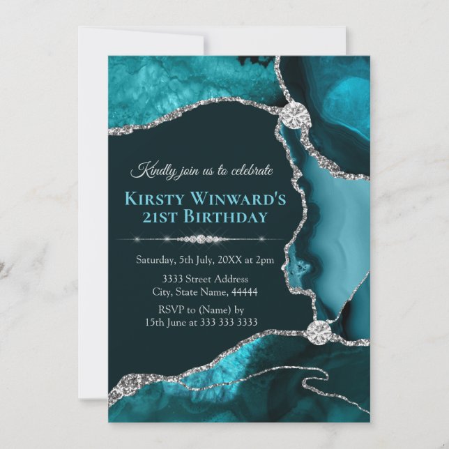 Convites Festa de Aniversário com Ágata Azul Turquesa e Bri (Frente)