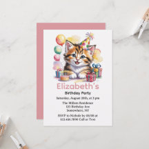 Festa de Aniversário com Aquarela de Gatinho Fofo