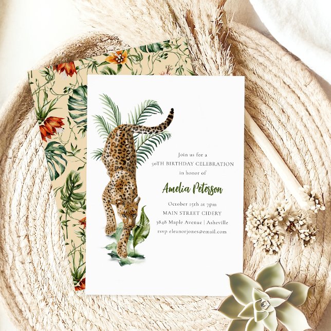 Convites Festa de Aniversário com Aquarela de Leopardo da S (Criador carregado)