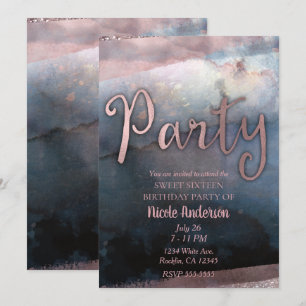 Convites Festa de Aniversário com Aquarela Moderna Rosa Dou