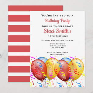 Convites Festa de Aniversário com Balões Menina 10 