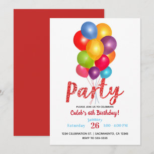Convites Festa de Aniversário com Balões Vermelhos e Lantej