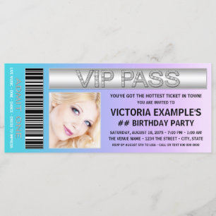 Convites Festa de Aniversário com Bilhete Azul Turquesa e R