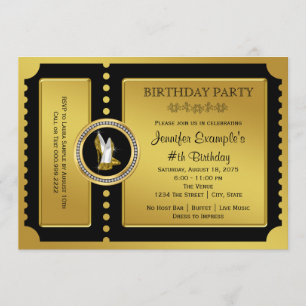 Convites Festa de Aniversário com Bilhete Dourado de Sapato