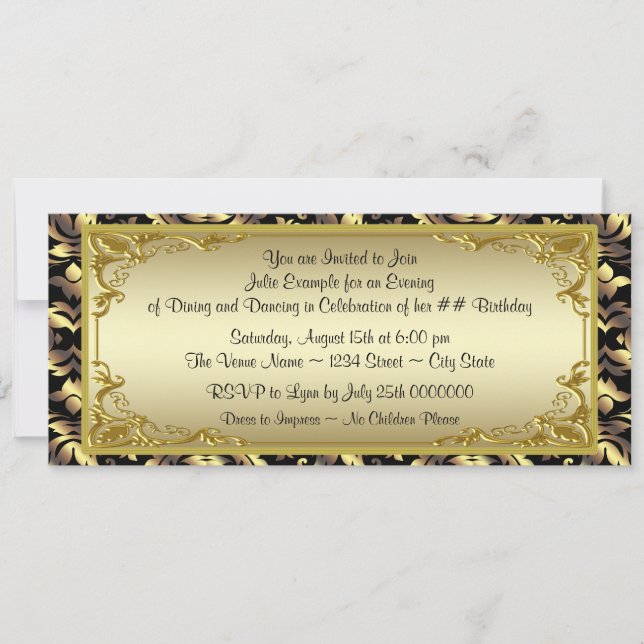 Convites Festa de Aniversário com Bilhete Dourado Elegante (Frente)