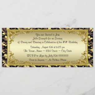 Convites Festa de Aniversário com Bilhete Dourado Elegante