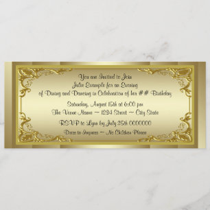 Convites Festa de Aniversário com Bilhete Dourado Elegante
