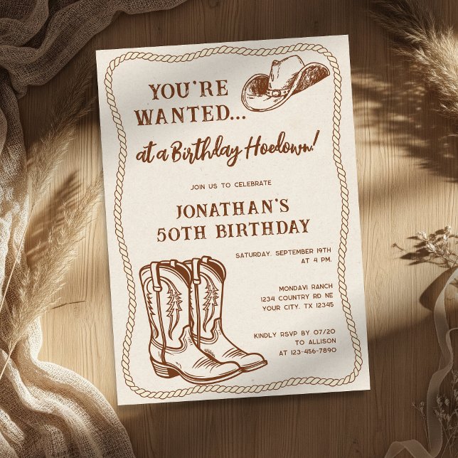 Convites Festa de Aniversário com Botas de Cowboy Desenhada (Criador carregado)