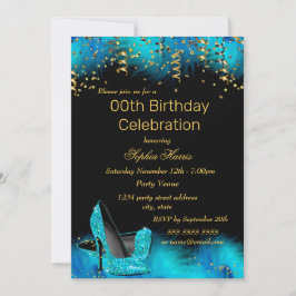 Convites Festa de aniversário com brilho Dourado do calcanh