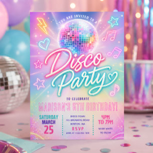 Convites Festa de Aniversário com Brilho Pastel Disco