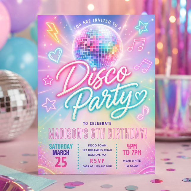 Convites Festa de Aniversário com Brilho Pastel Disco (Criador carregado)
