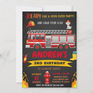 Convites Festa de Aniversário com Caminhão de Bombeiros Mod