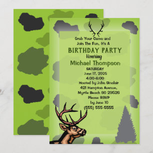 Convites Festa de Aniversário com Camuflagem de Caçador de 