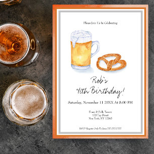 Convites Festa de Aniversário com Cerveja e Pretzel em Aqua