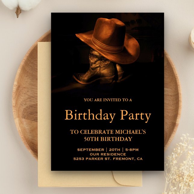 Convites Festa de Aniversário com Chapéu e Botas de Cowboy  (Criador carregado)