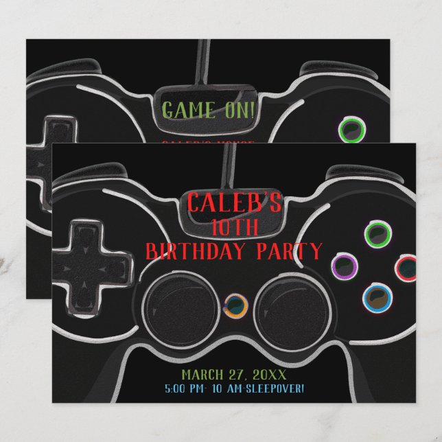 Convites Festa de Aniversário com Controle de Videogame Pre (Frente/Verso)