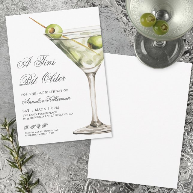 Convites Festa de Aniversário com Coquetel Martini (A Tini Bit Older Adult Birthday Party Invitation )