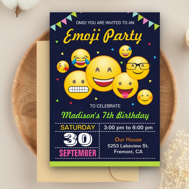 Convites Festa de Aniversário com Emojis Fofos (Criador carregado)