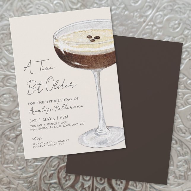 Convites Festa de Aniversário com Espresso Martini (A Tini Bit Older Espresso Martini Birthday Party Invitation)