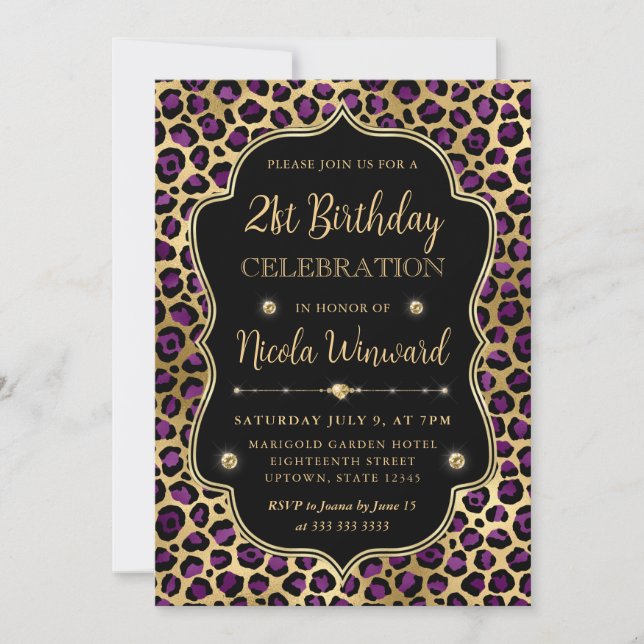 Convites Festa de Aniversário com Estampa de Leopardo Doura (Frente)