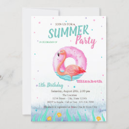 Convites Festa de Aniversário com Flutuador de Flamingos Ro