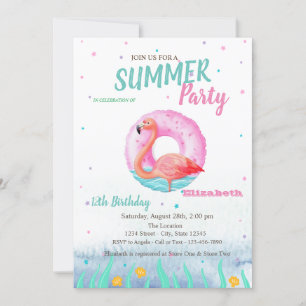 Convites Festa de Aniversário com Flutuador de Flamingos Ro