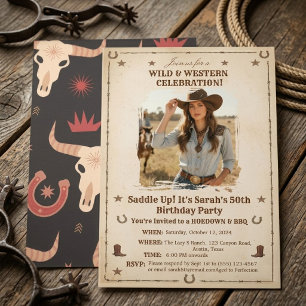 Convites Festa de Aniversário com Foto de Cowgirl do Velho 