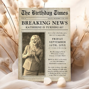 Convites Festa de Aniversário com Foto de Jornal Antigo