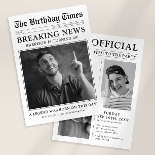 Convites Festa de Aniversário com Foto de Jornal Estilo Ant