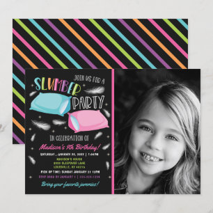 Convites Festa de Aniversário com Foto de Pyjama Party Colo