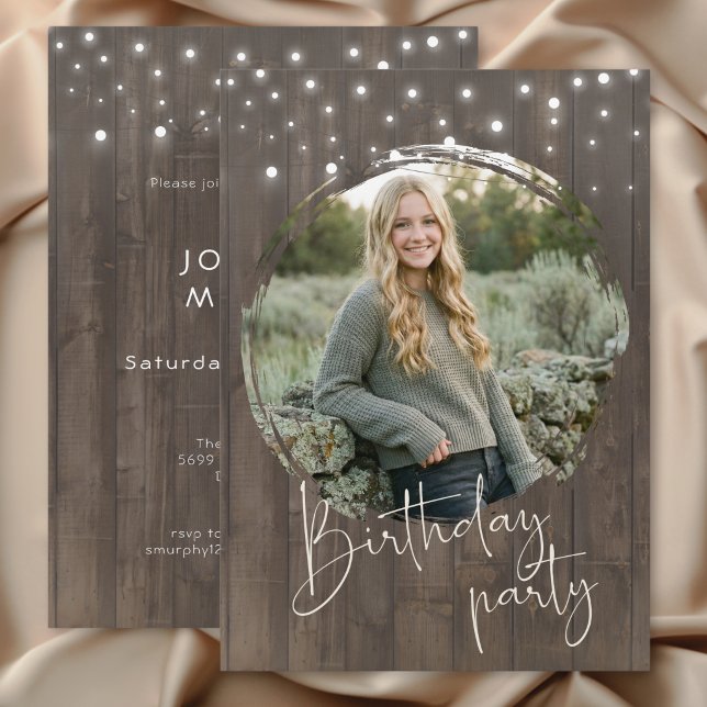 Convites Festa de Aniversário com Foto em Madeira Rústica d (Rustic Barn Wood Photo Birthday Party Invitation)