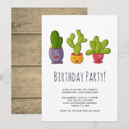 Convites Festa de Aniversário com Ilustração de Três Cactos