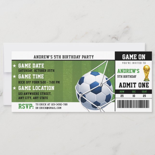 Convites Festa de aniversário com ingresso pessoal para fut (Frente)