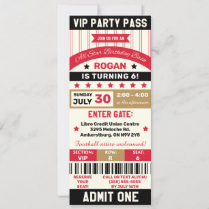 Convites Festa de Aniversário com Ingresso VIP Esportivo Ve