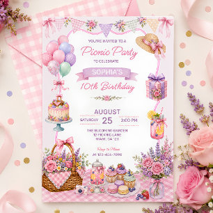 Convites Festa de Aniversário com Jardim Floral Rosa em Pic