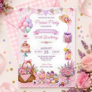 Convites Festa de Aniversário com Jardim Floral Rosa em Pic