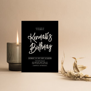 Convites Festa de Aniversário com Letreiro Chic Preto e Bra
