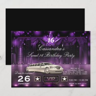 Convites Festa de Aniversário com Limusine Luzes da Cidade
