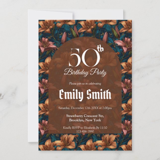 Convites Festa de Aniversário com Lírios Inspirados na Botâ (Frente)