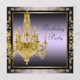 Convites Festa de Aniversário com Lustre Roxo Dourado