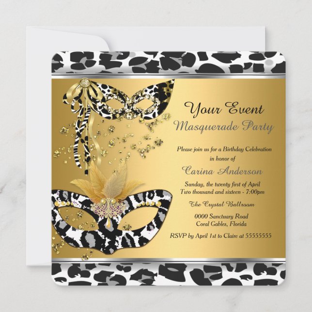 Convites Festa de Aniversário com Máscaras Máscara de Leopa (Frente)