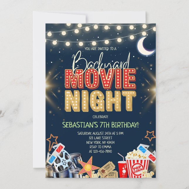 Convites Festa de Aniversário com Noite de Cinema no Quinta (Frente)