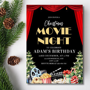 Convites Festa de Aniversário com Noite de Filmes de Natal 