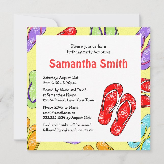 Convites Festa de aniversário com o Sacudir de praia em pon (Frente)