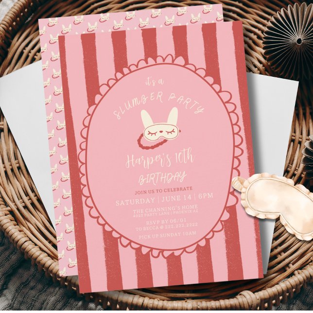 Convites festa de aniversário com pernoite adolescente meni (sleepover slumber birthday party girl teen vintage modern personalized Invitation )