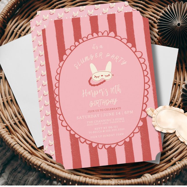Convites festa de aniversário com pernoite adolescente meni (sleepover slumber birthday party girl teen vintage modern personalized custom name Invitation )