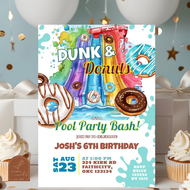 Convites Festa de Aniversário com Piscina de Tobogã de Donu (Criador carregado)